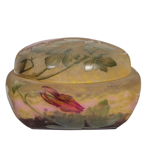 Daum Nancy enamelled and internally decorated glass box and cover