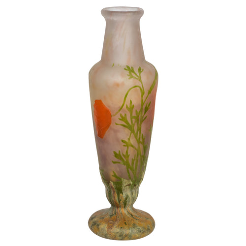Daum Nancy Wheel-Carved Cameo Glass Vase with applied flowers