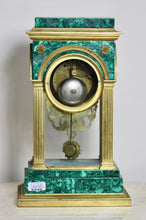 Load image into Gallery viewer, Gilt Bronze Mounted Malachite Mantel Clock, Louis XVI Style Maple &amp; Co.,