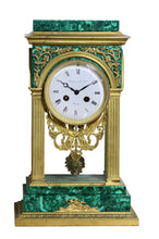 Load image into Gallery viewer, Gilt Bronze Mounted Malachite Mantel Clock, Louis XVI Style Maple &amp; Co.,