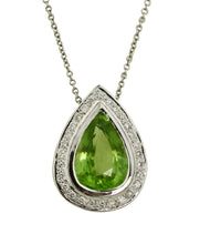 Load image into Gallery viewer, 18kt White Gold Peridot and Diamond Pendant