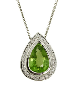 18kt White Gold Peridot and Diamond Pendant