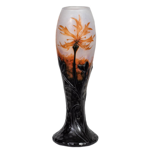 Daum Nancy Wheel Carved, internally decorated Cameo and Martele Glass Vase