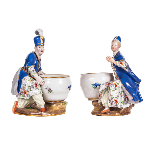 An Assembled Pmeair of Meissen Porcelain Figural Salts