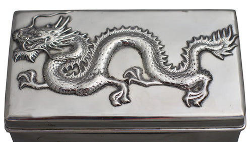 Chinese Sterling Silver Box and Cover circa 1900, hallmarked and Stamped WH90