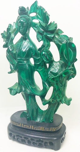 CHINESE MALACHITE FIGURE OF QUAN-YIN AND ATTENDANT