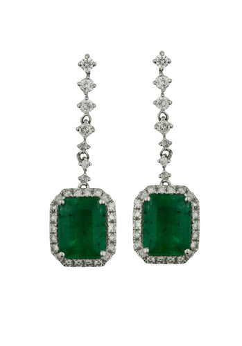 Pair of Emerald and Diamond Earrings