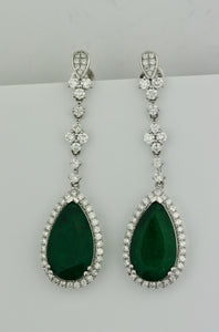 Pair of Emerald and Diamond Earrings