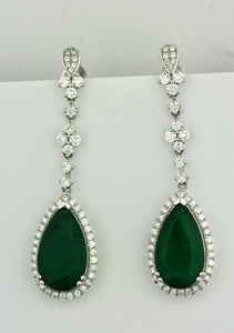 Pair of Emerald and Diamond Earrings