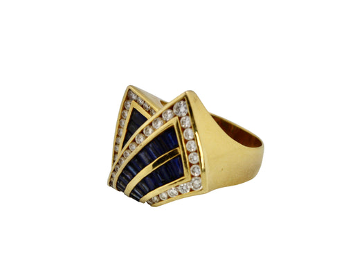 Charles Krypell 18K Gold, Sapphire and Diamond Ring