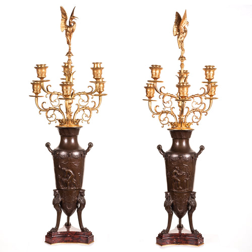 Barbedienne , Very Fine Pair of Six-Light Candelabra