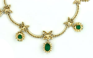 Emerald and diamond necklace mounted in 14kt gold