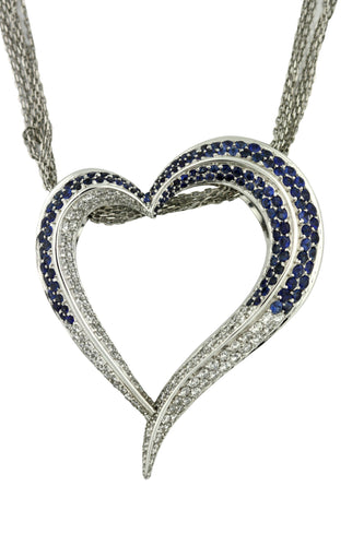 14 Karat White Gold, Sapphire and Diamond Pendant Necklace