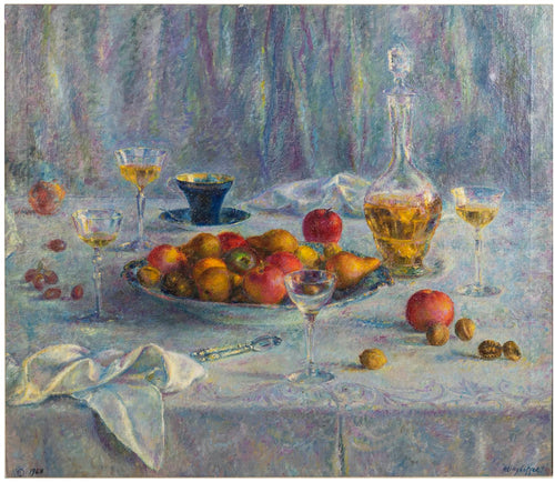 Clara KLINGHOFFER (1900-1972) Still Life of Fruit Set Upon a Table.  Oil on Canvas