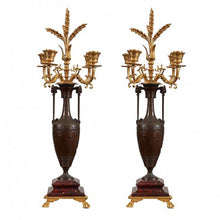 Load image into Gallery viewer, Louis XVI Style Ormolu &amp; Rouge Griotte Marble Four-Light Candelabra,