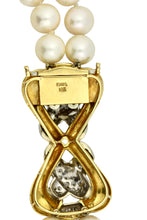 Load image into Gallery viewer, 18 Karat yellow Gold, Double Strand Cultured Pearl and Diamond Necklace, Emis