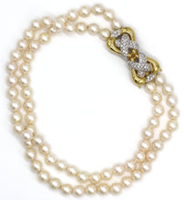 Load image into Gallery viewer, 18 Karat yellow Gold, Double Strand Cultured Pearl and Diamond Necklace, Emis