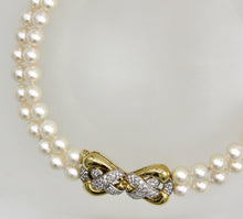 Load image into Gallery viewer, 18 Karat yellow Gold, Double Strand Cultured Pearl and Diamond Necklace, Emis