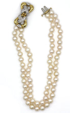 Load image into Gallery viewer, 18 Karat yellow Gold, Double Strand Cultured Pearl and Diamond Necklace, Emis