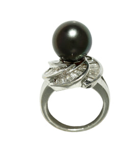 18 Karat White Gold, Diamond and Cultured Pearl Ring