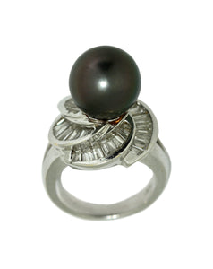 18 Karat White Gold, Diamond and Cultured Pearl Ring