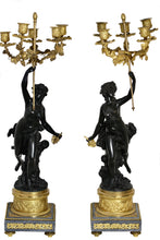 Load image into Gallery viewer, SOLD - A fine pair of French gilt-and patinated-bronze and marble candelabra