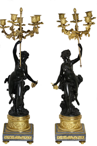 SOLD - A fine pair of French gilt-and patinated-bronze and marble candelabra