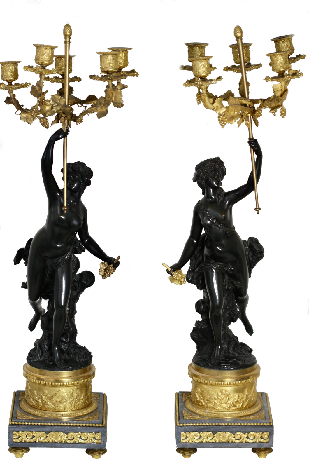 SOLD - A fine pair of French gilt-and patinated-bronze and marble candelabra