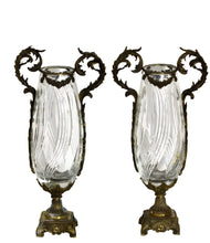 Load image into Gallery viewer, A Pair of gilt bronze and cut glass vases