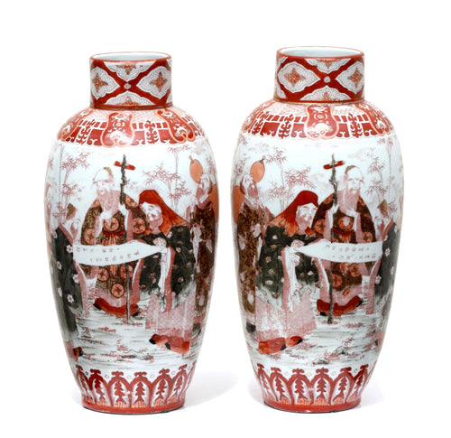 An attractive pair of antique Japanese Kutani porcelain vases