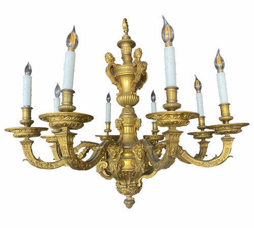 A Louis XVI Style Ormolu Eight-Light Gilt Bronze Chandelier