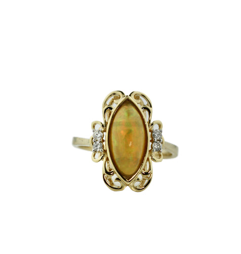 14kt Opal and Diamond Ring, size 6 3/4