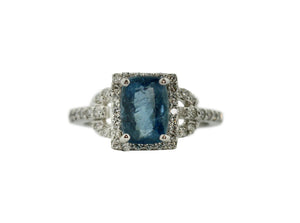 Platinum, Diamond and Aquamarine Ring