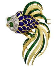 Load image into Gallery viewer, 18 Karat Gold, Diamond and Enamel Fish Brooch