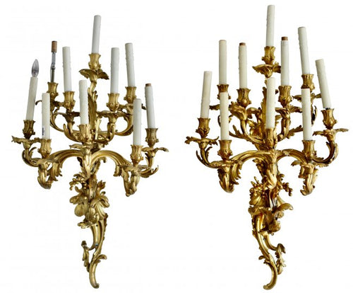 A Pair of Large Louis XV Style Ormolu Ten-Light Wall Appliques,  19th Century