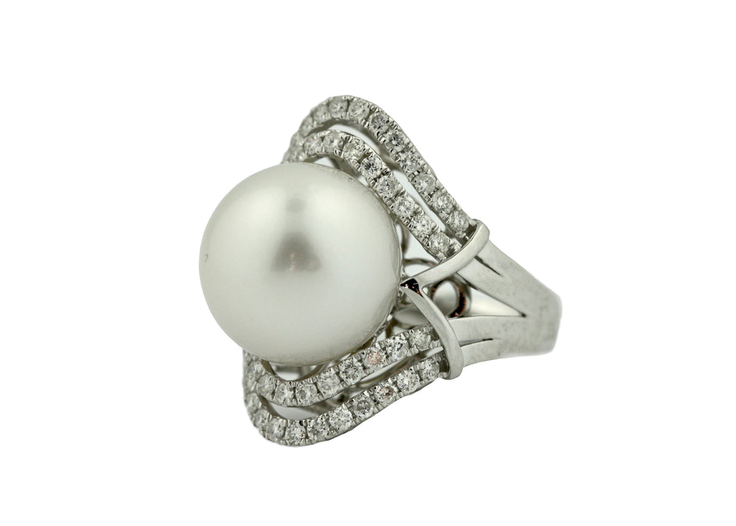 SOUTH SEA CULTURED PEARL AND DIAMOND RING