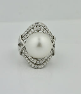 SOUTH SEA CULTURED PEARL AND DIAMOND RING