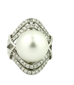 SOUTH SEA CULTURED PEARL AND DIAMOND RING