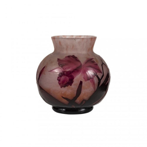 Daum Nancy wheel-carved cameo glass vase: Iris