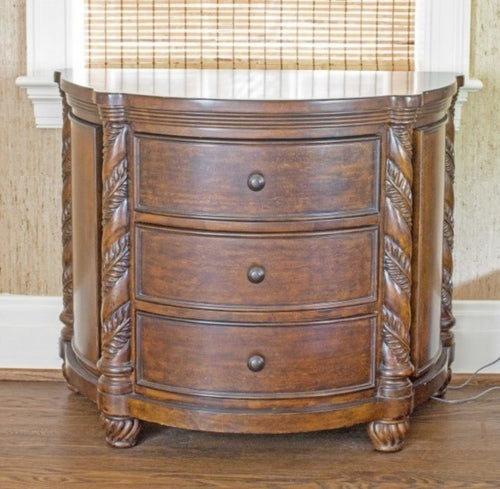 NEOCLASSICAL STYLE CARVED WALNUT DEMI-LUNE COMMODE