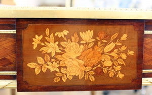 FINE LOUIS XVI STYLE TULIPWOOD AND FRUITWOOD MARQUETRY  MAHOGANY BUREAU PLAT